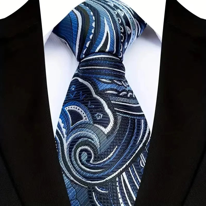 Cravate classique à rayures Paisley pour hommes — 8cm, Jacquard, bleu royal, accessoires, mariage