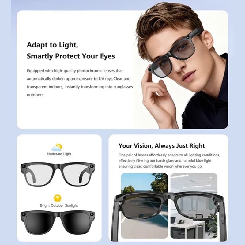 Lunettes intelligentes AI 8K HD photochromiques — Bluetooth, caméra, appel, musique, traducteur