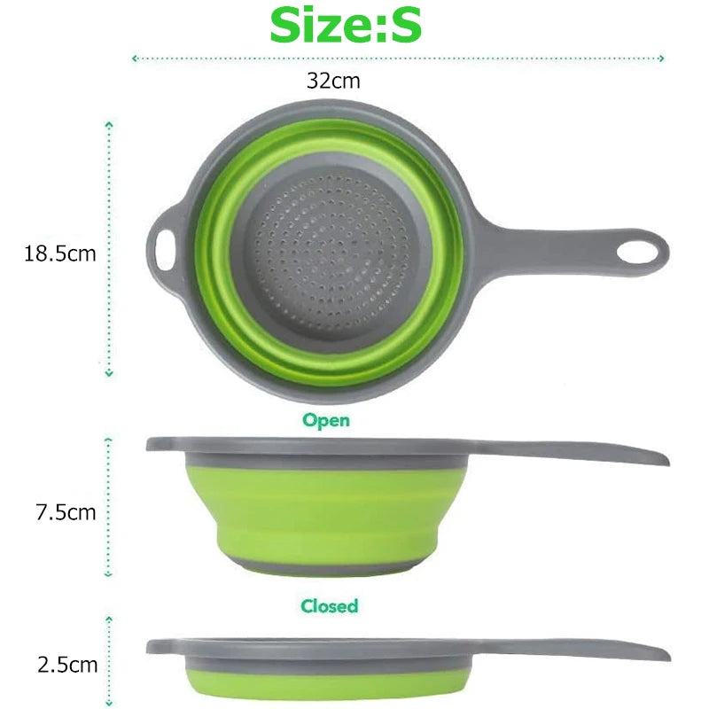 LMETJMA Colador plegable de silicona con mango, escurridor de cocina plegable para pasta, verduras, frutas JT111