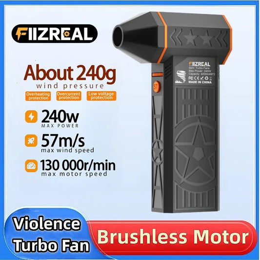 Ventilateur turbo sans brosse 240W — 8000 mAh, 57 m/s, portable, camping, charge type-C
