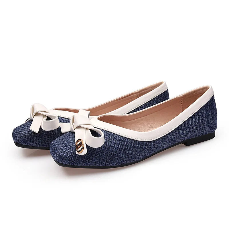 Women's shoes 2025 new woven knot square toe women's ballet flats soft sole large size women's fashion shoes Chaussure Femme