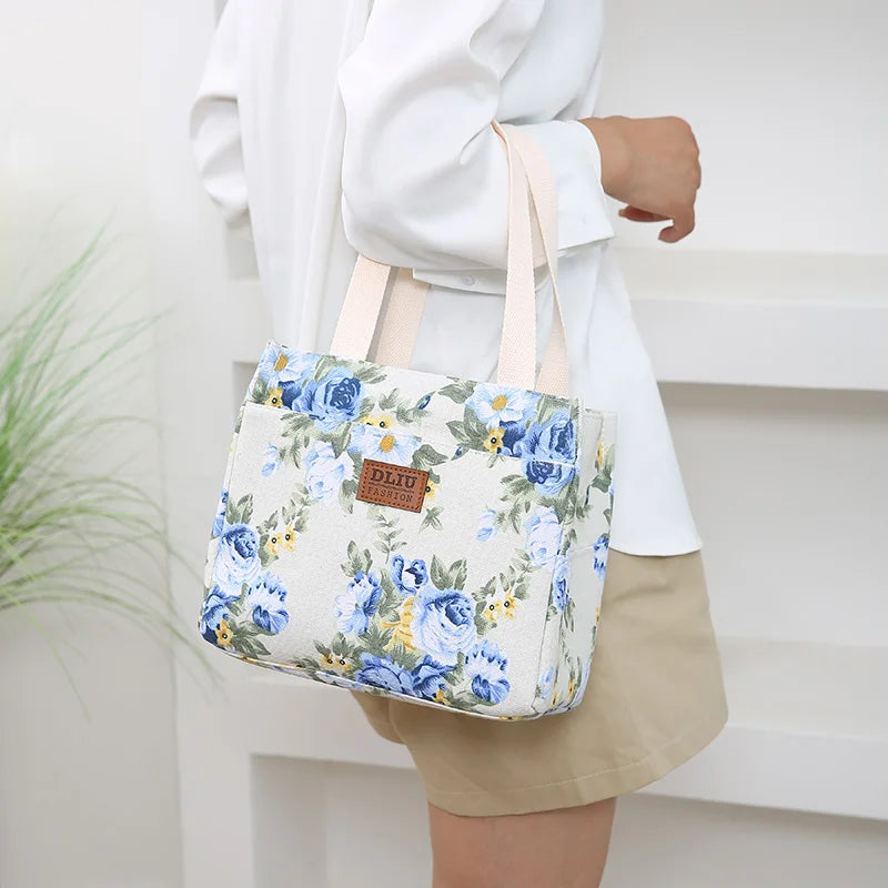 Sac à déjeuner esthétique imprimé Floral, sac à Bento isolé de grande capacité, sac à main isotherme pour l'école, le travail, les voyages et le pique-nique