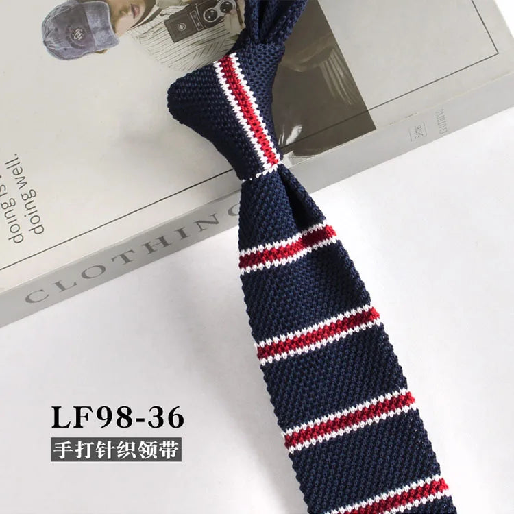 Cravates tricotées rayées pour hommes, rétro étroit, Style coréen, chemises décontractées, accessoires, costume, cravate