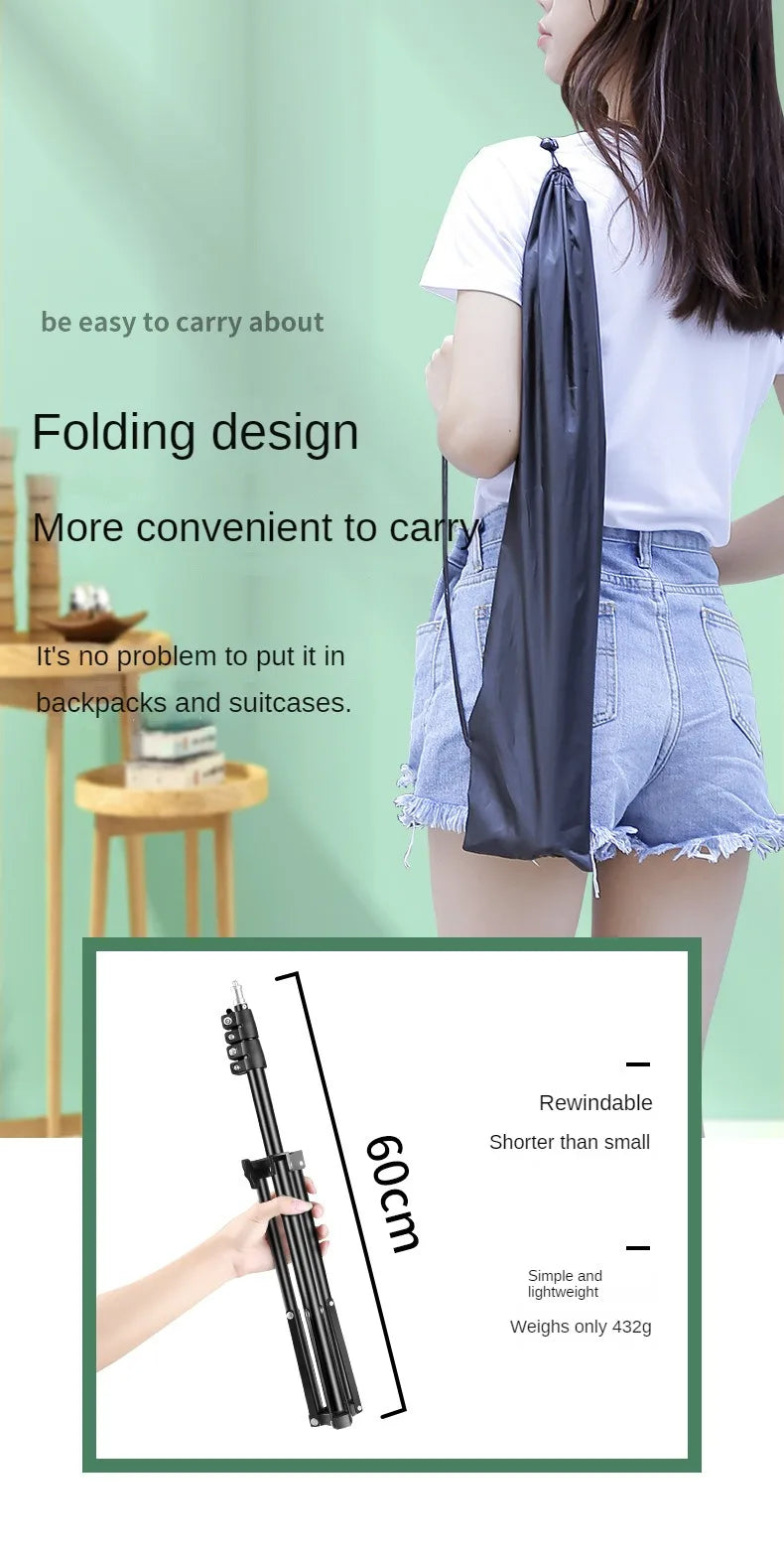 Trépied de diffusion en direct de 160cm, Type d'atterrissage, ancre de caméra, cadre lumineux pour Selfie, thermomètre en métal, support pour téléphone