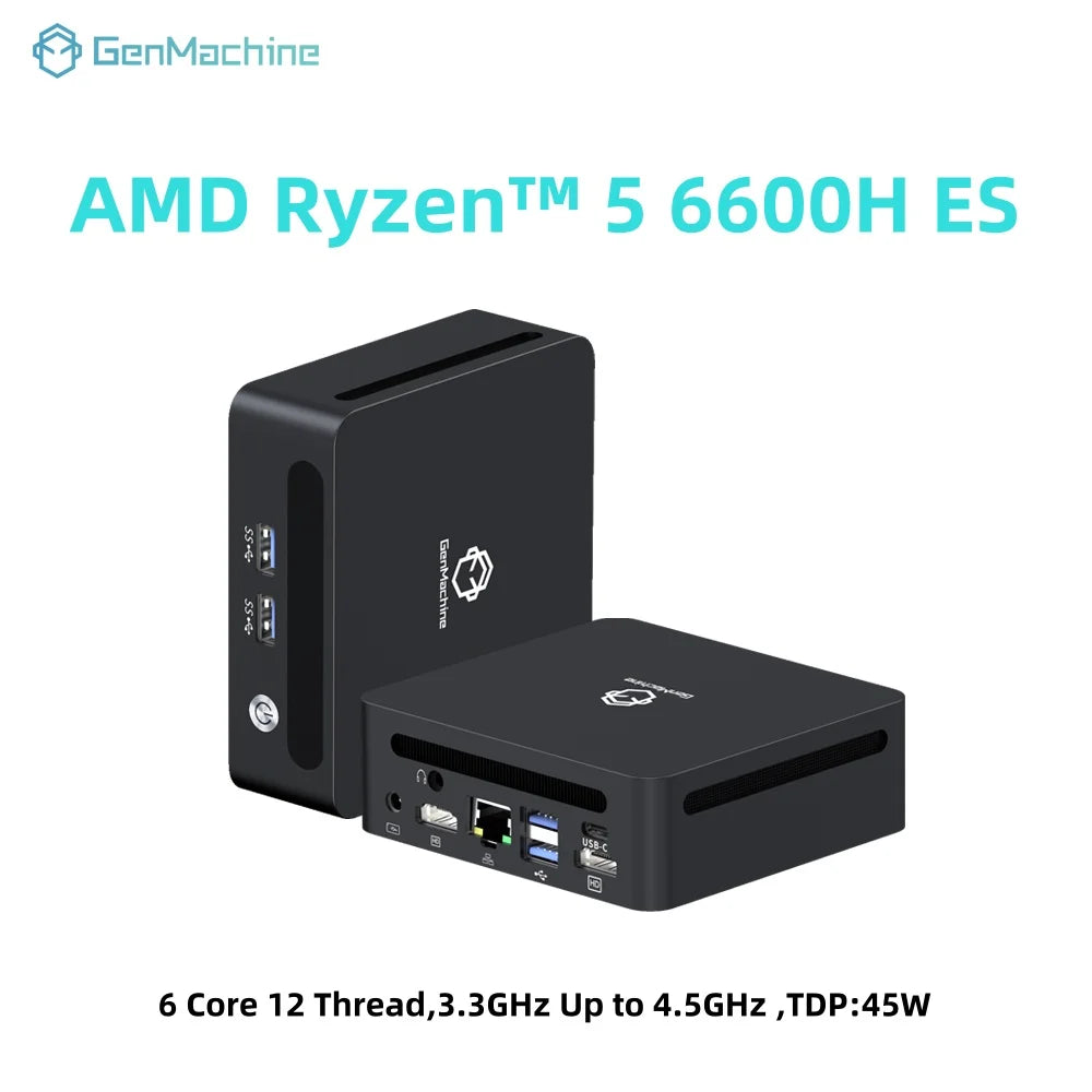 Mini PC GenMachine AMD Ryzen 5 6600H ES — 4,5 GHz, DDR5 6400 MHz, WiFi 6, USB4, LAN 2,5G, Win11
