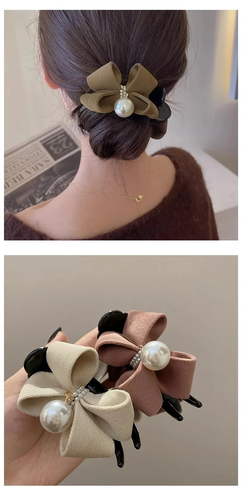 1 morceau d'arc, pince à perles, tempérament, pince requin, accessoire pour cheveux en tissu de Style doux coréen, Accessoires pour cheveux de fille