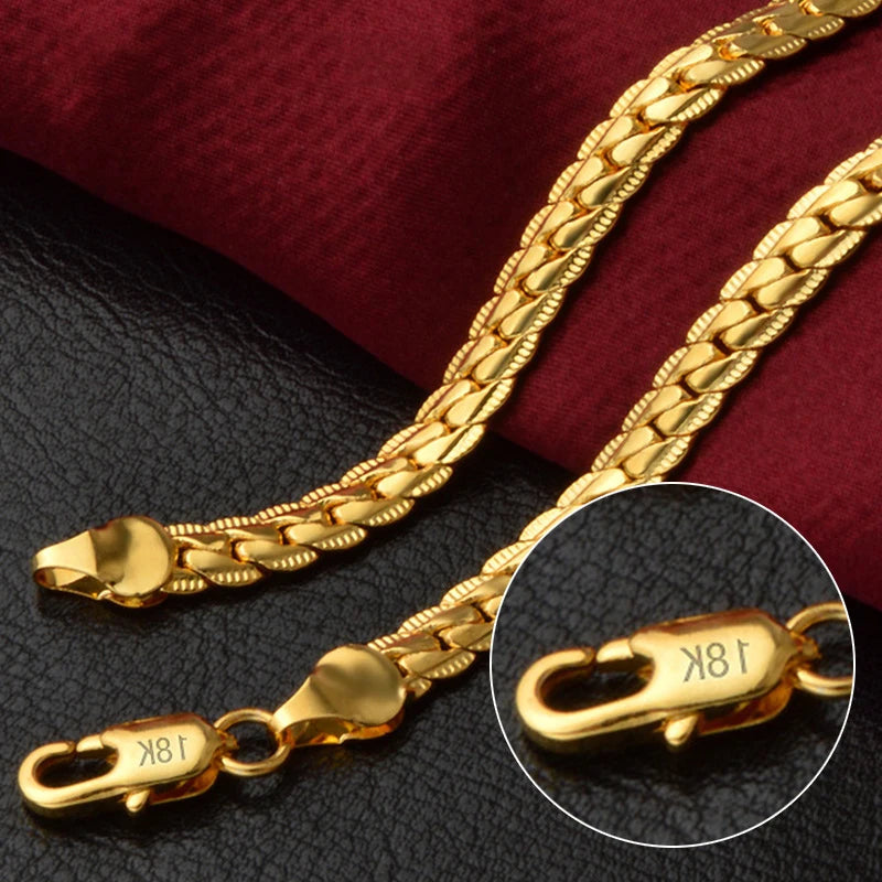 Collar de oro/plata de 18 quilates para hombre y mujer, joyería de moda para compromiso y boda, de 6 mm de ancho, 8/18/20/24 pulgadas