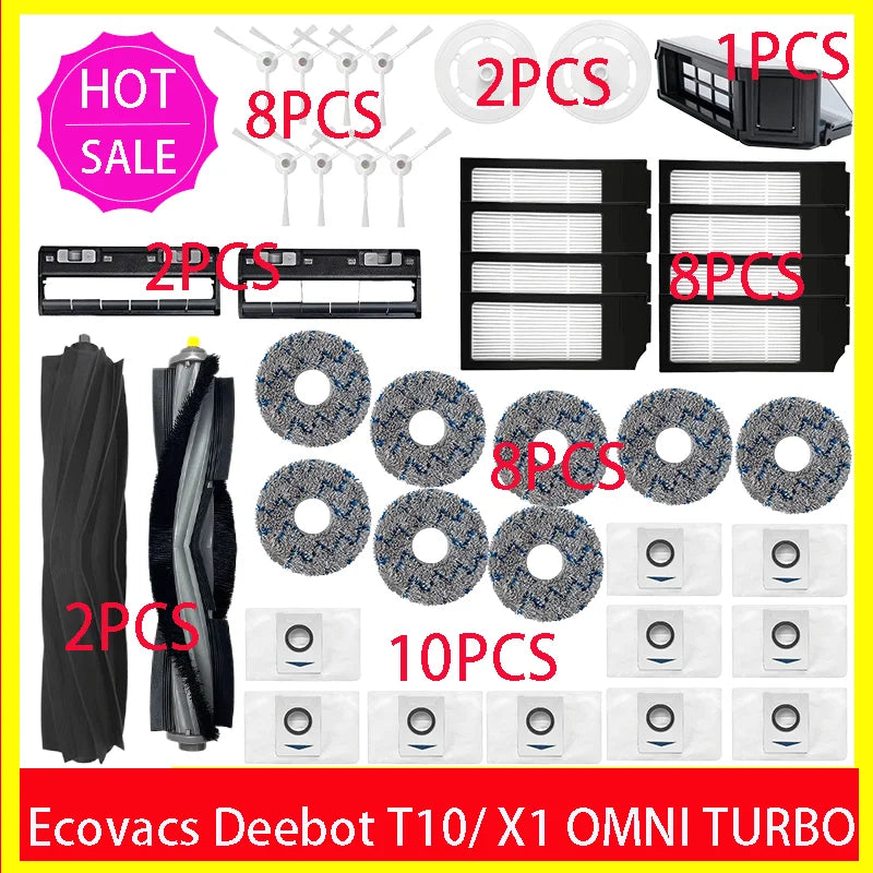 Ecovacs Deebot X1 OMNI / T10 OMNI Robot Vacuum Cleaner Spare Parts, Rubber/Side Brush, Cover, Hepa Filter, Mop Cloth, Dust Bag