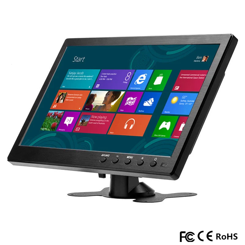 Podofo Monitor de coche LCD HD de 10.1" 1024*600, mini TV, monitor LCD de pantalla digital con HDMI/VGA/AV/USB/SD/TV/reproductor de DVD para vigilancia