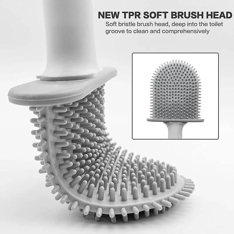 Nettoyeur de brosse de toilette suspendu en Silicone, avec manche Long, nettoyeur Flexible, brosse de salle de bain, support à séchage rapide, accessoires de salle de bains