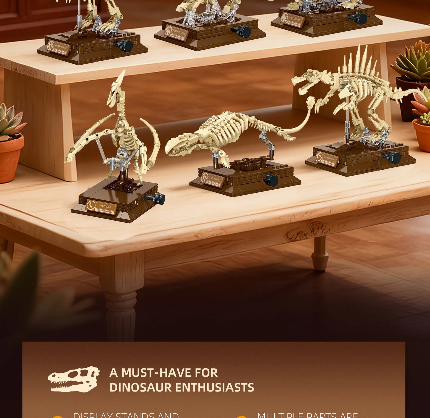 Nouveaux modèles de squelettes de dinosaures MOC 2026 : T-Rex, Tricératops, Mosasaure, Pterosaure, kit de construction de fossiles, cadeau pour les garçons et les collectionneurs