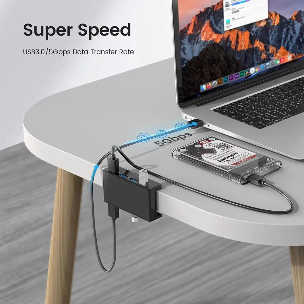 Hub USB 10 Gbps — adaptateur séparateur USB 3.2/3.0/2.0, station d'accueil multi-clips, bureau