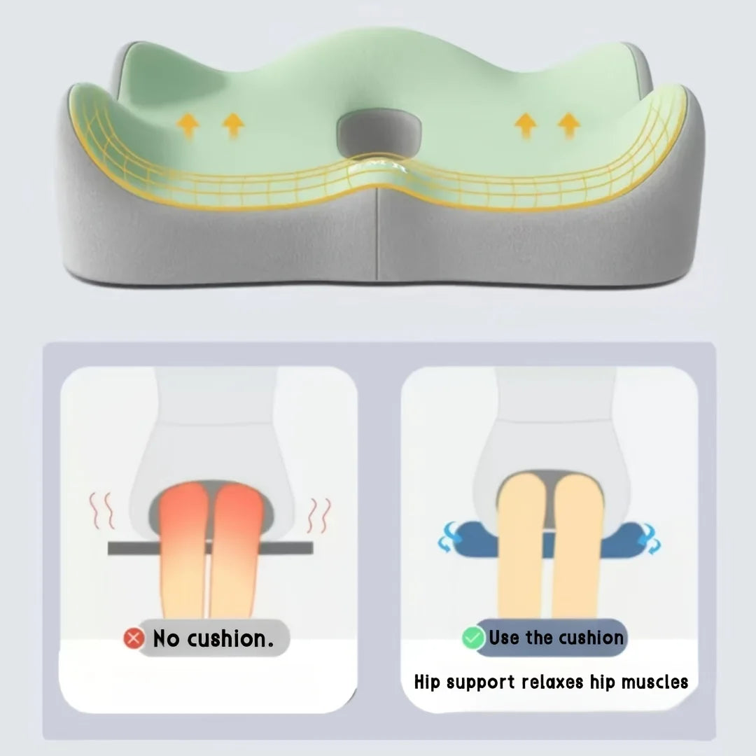 Cojín de asiento de espuma viscoelástica, 1 pieza, soporte ergonómico 3D | Verde claro y gris, poliéster lavable, esenciales para coche/oficina