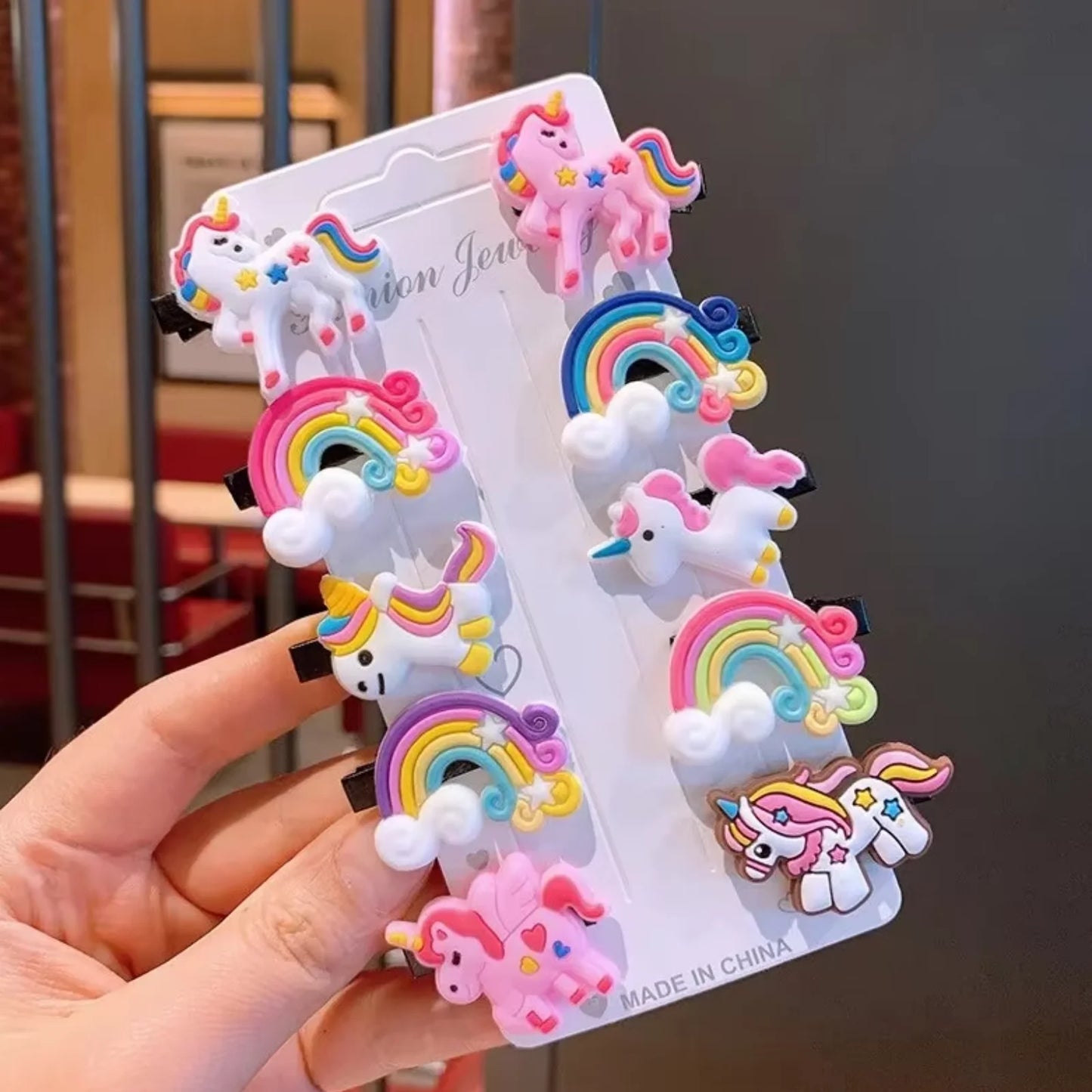 Pinzas de pelo de unicornio de dibujos animados para niñas, bonitas horquillas para el pelo para niños, diadema de helado, pinzas para el pelo, accesorios de moda, nuevo juego de 10 unidades