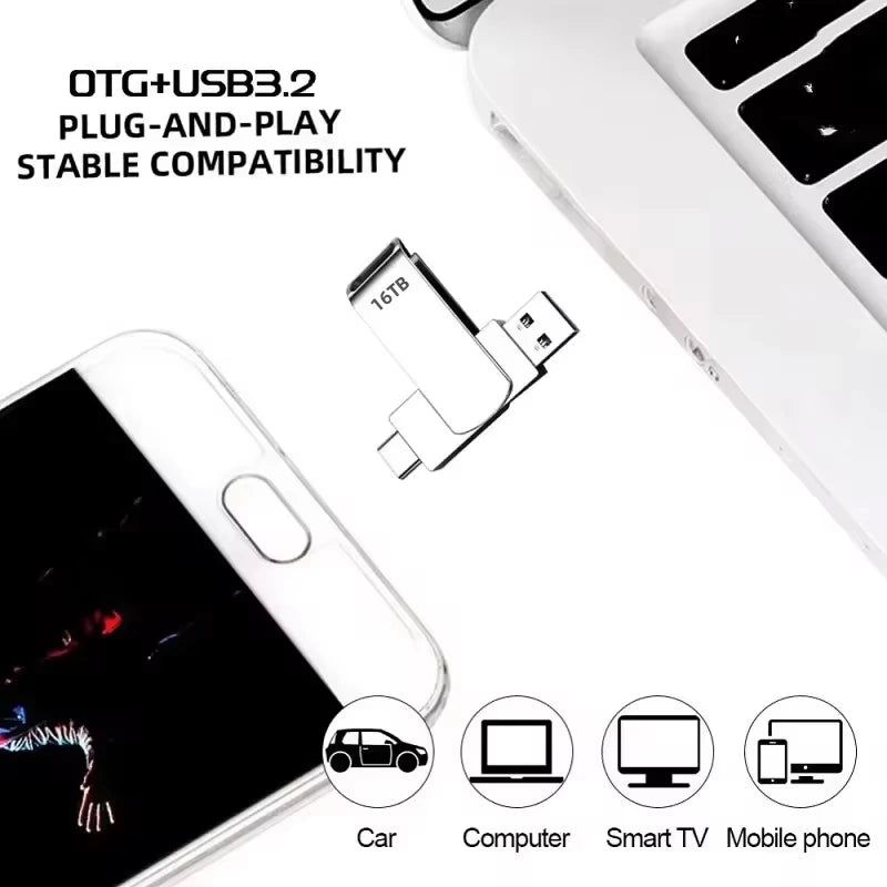 DIXSG pour Xiaomi, clés USB 3.2 de 16 To, disque U de 2 To, clé USB métallique haute vitesse, étanche, type C, mémoire USB, clés USB