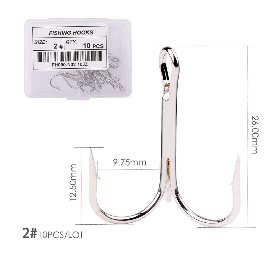 Hameçons triples de pêche aiguisés blancs, matériel de pêche au poisson, outils et accessoires, 10 pièces/boîte