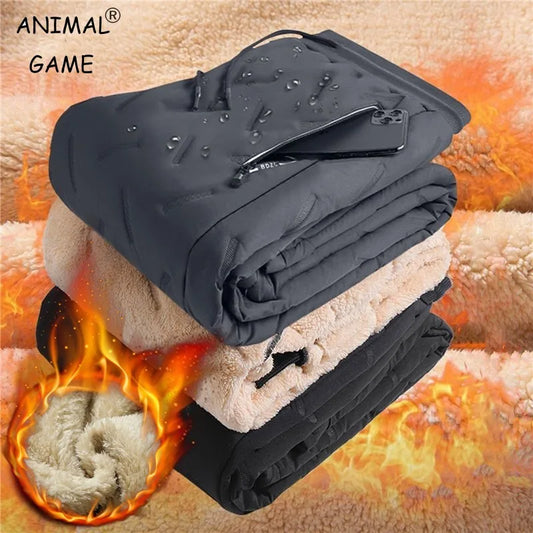 Men's Thermal Lambswool Sweatpants, Warm Cotton Pants, Waterproof Pants, Windproof Pants, Winter Sportswear, Plush Look, Smile, fjCasual