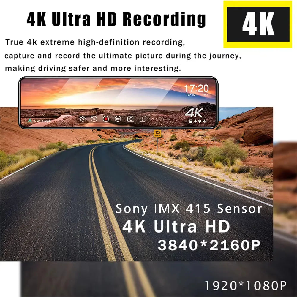 Dashcam Rétroviseur 4K UHD GPS WiFi — 11,26" IPS Double Lentille Enregistreur