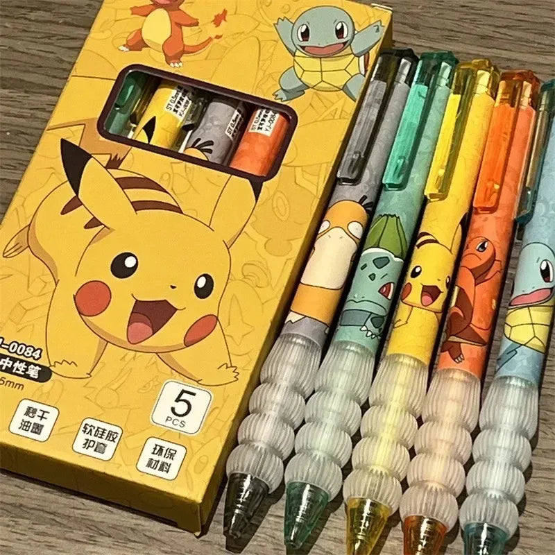 Stylos gel à pression dessin animé 5 pièces — papeterie scolaire et bureau, cadeau pour enfants
