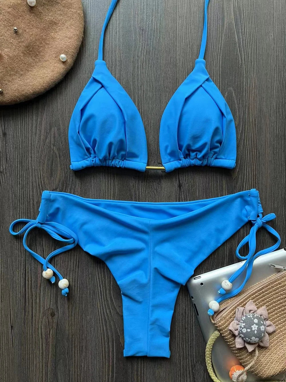 2025 nouveau Triangle Sexy maillot de bain pour femmes Bikinis brésiliens licou maillots de bain Push Up maillot de bain chaîne en métal plage Bikini ensemble