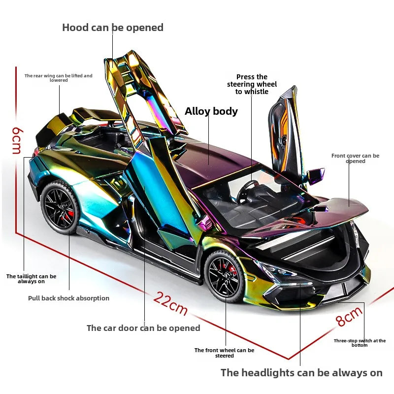Simulation 1:24 Lamborghini Revuelto Super Car Model with Sound and Lights, Kids Boys Birthday Gift, Miniature Car Home Decor
