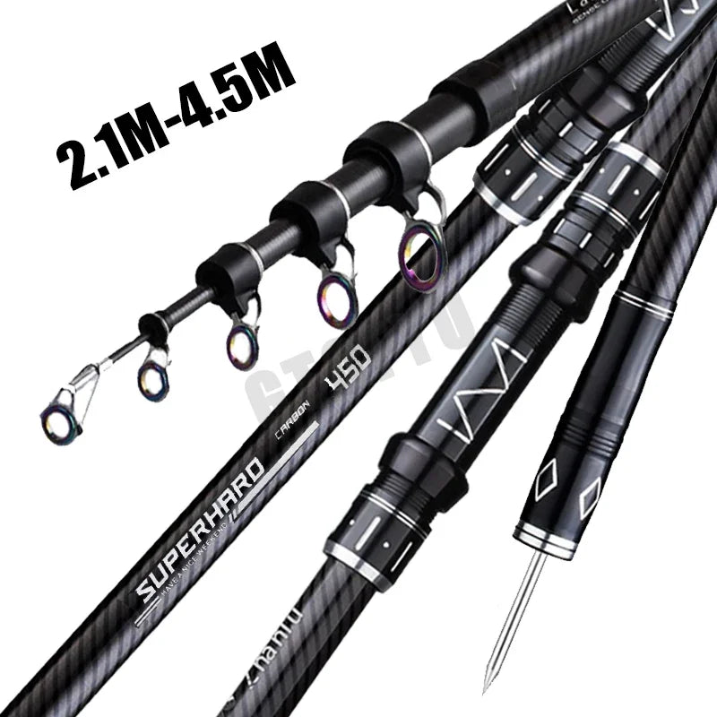 2.1-4.5M canne à pêche télescopique carbone filature canne à pêche bateau eau salée eau douce plage roche Surfcasting Baitcasting canne