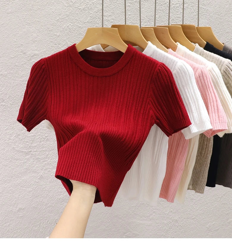 T-shirts d'été 2026 pour femmes – Décontractés, style coréen, tricotés, streetwear, basiques, unis, jeunes et tendance