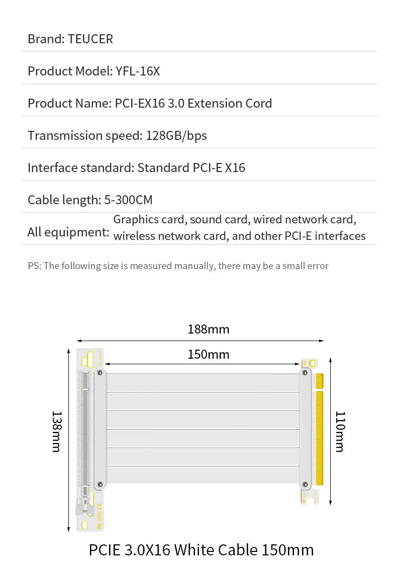 Teucer support de montage GPU Vertical support de carte graphique PC PCI-E 3.0/4.0x16 Anti-interférence Flexible 90 °   Câble d'extension