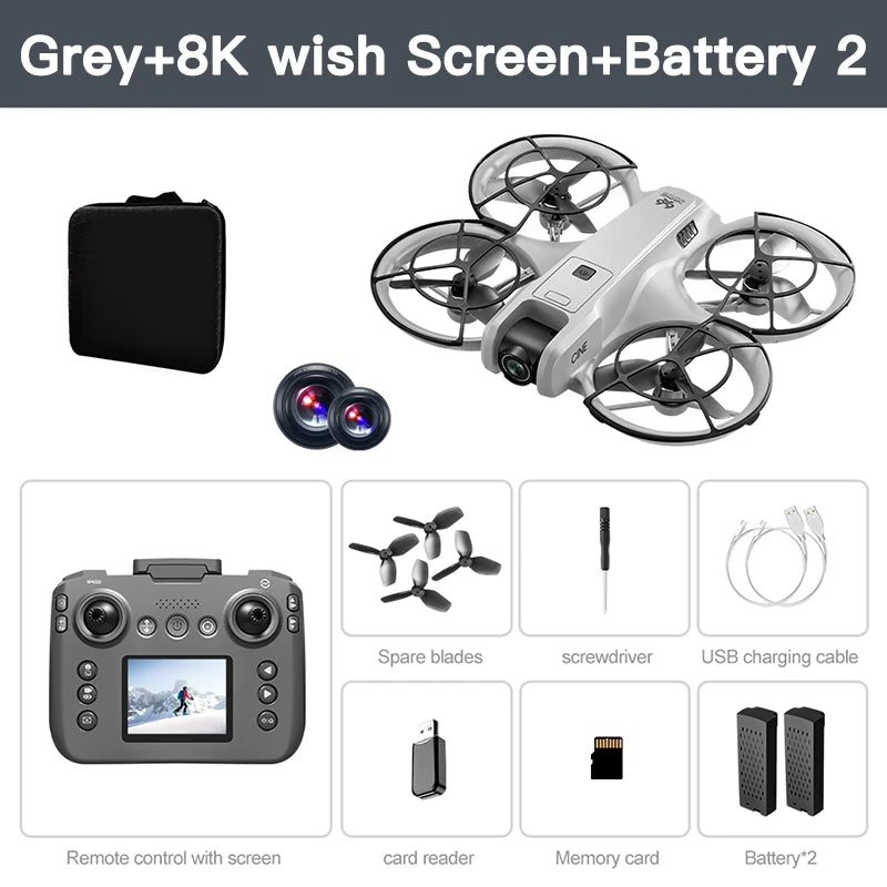 Mini drone 4K — double caméra 8K, évitement intelligent d'obstacles, quadricoptère brushless, jouet RC enfants