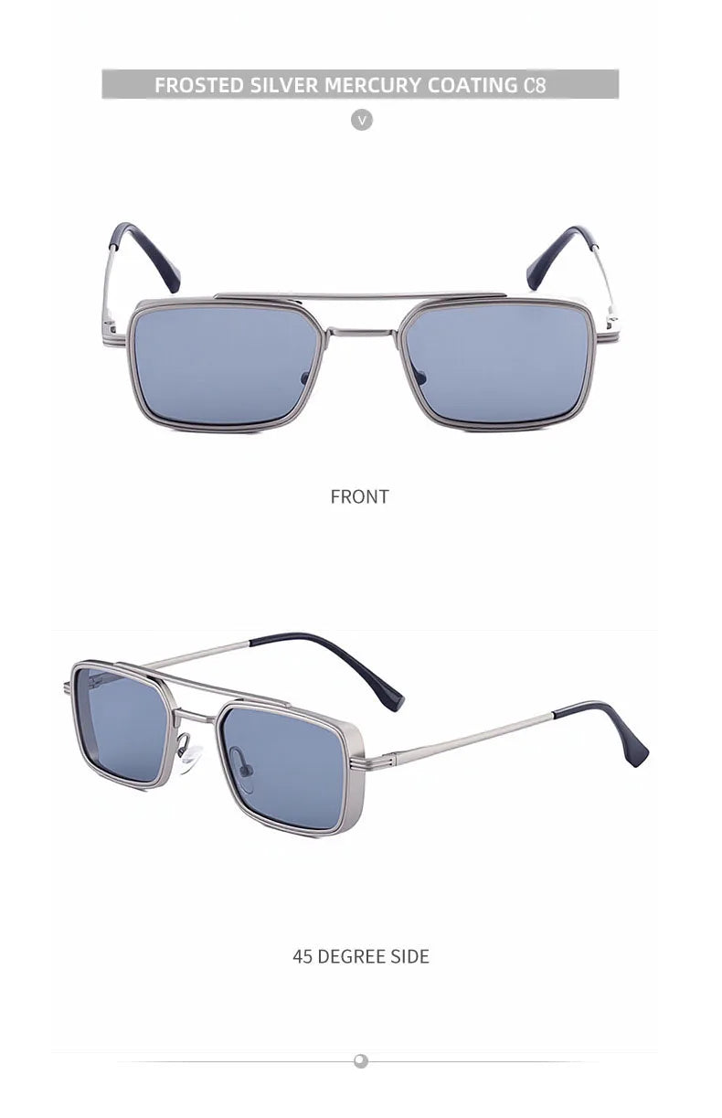Lunettes de soleil carrées Steampunk hommes et femmes — punk, rétro, mode, vintage, 2025
