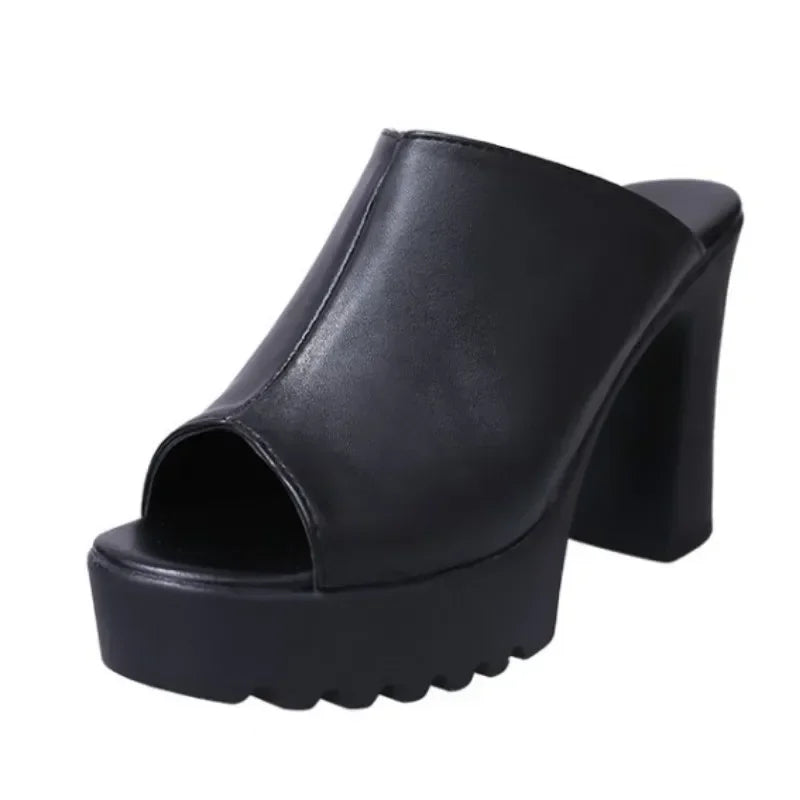 Zapatos Mules de Tacón Alto y Grueso para Mujer, Sandalias Casuales de Plataforma Abierta, de Ocio, con Boca de Pescado, 10cm, Verano