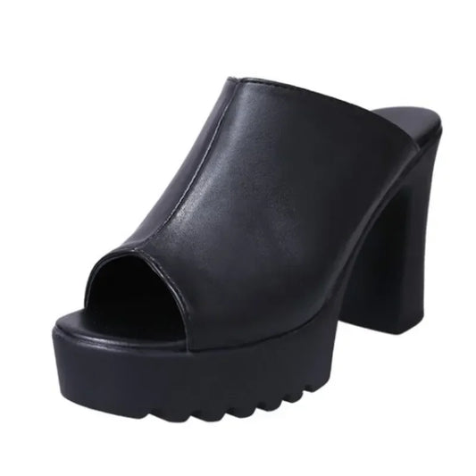 Women's High Thick Heel Mule Shoes, Casual Open Toe Platform Sandals, Leisure, Peep Toe, 10cm, Summer