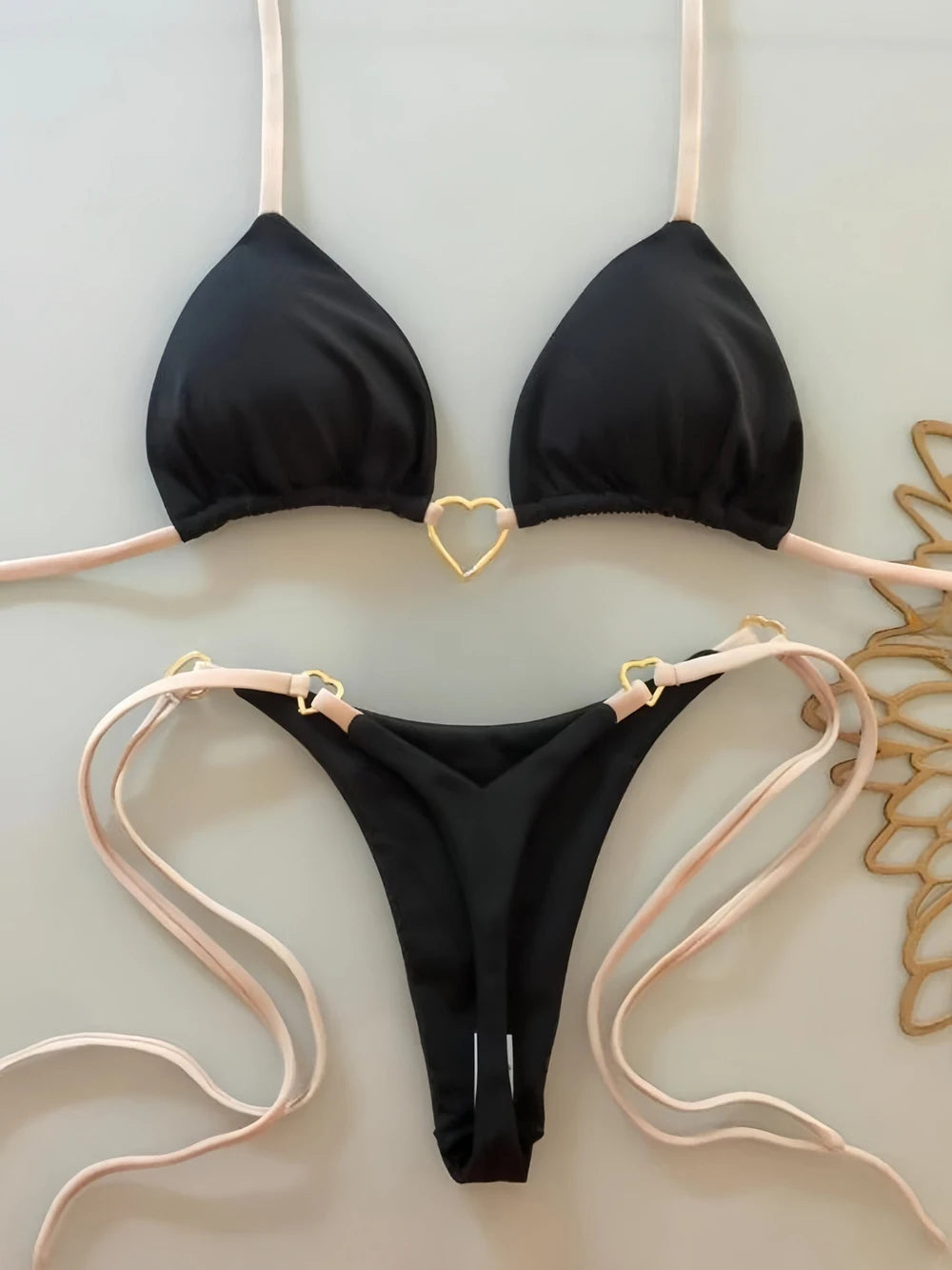 Ensemble bikini sexy dos nu couleur unie taille basse pour femme, maillot de bain deux pièces triangle string brésilien