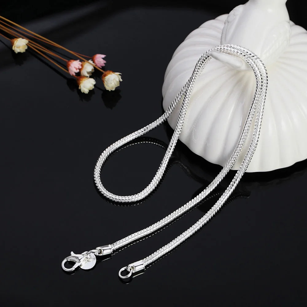Collar de cadena de serpiente sólido de color plateado de 45-60cm, 1MM/2MM/3MM, para hombres y mujeres, joyería de moda para colgante, envío gratis