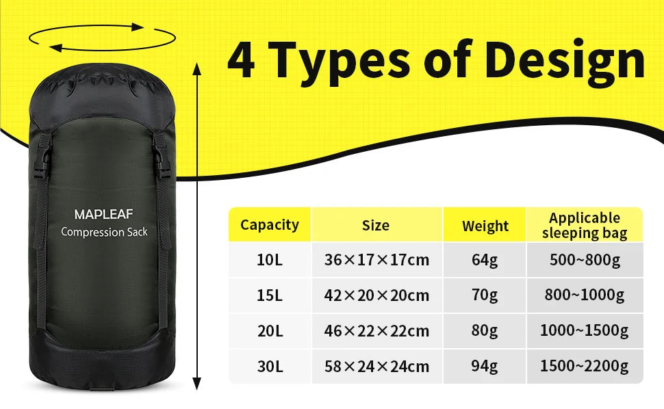 MAPLEAF sac de couchage à Compression ultraléger et étanche, pour Camping en plein air, sac de rangement pour sac à dos et randonnée