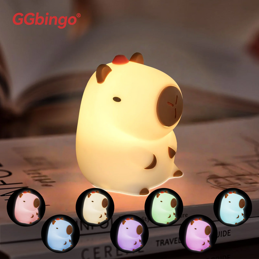 GGbingo Recargable linda luz nocturna de capibara, novedad regulable, luz nocturna para guardería, lámpara táctil de silicona, luz de palmada para habitación de niños