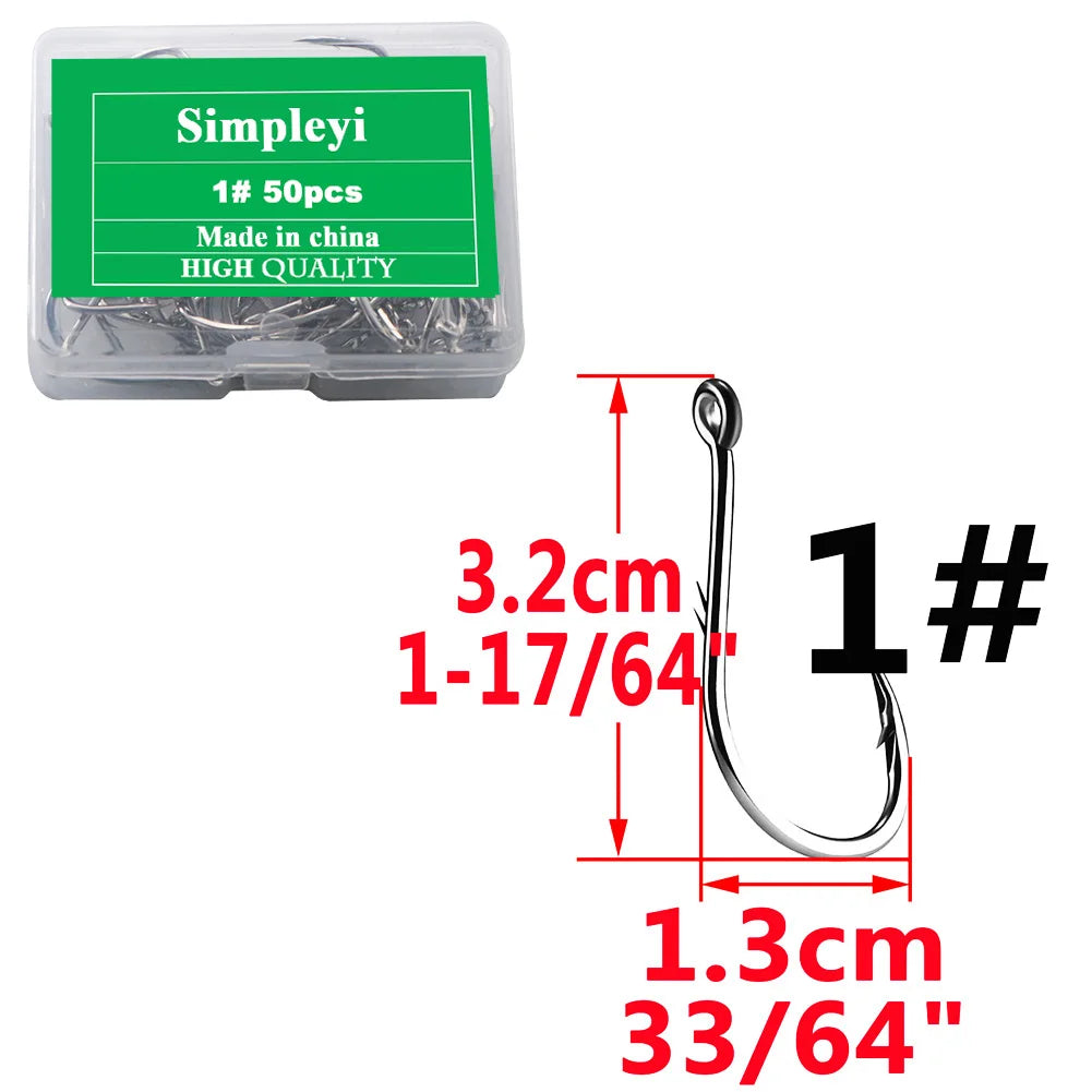 High carbon steel barbed fishing hooks, single circle hook set, sea worm, carp, fly fishing accessories, fish hook, 50 pieces per box