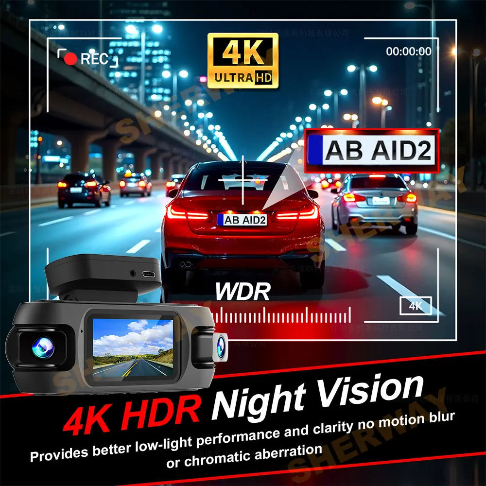 Dashcam 4K 4 Canaux 360° — WiFi GPS Vision Nocturne Avant Arrière Gauche Droite