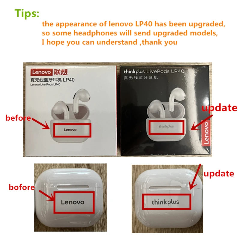 Original Lenovo LP40 Auriculares inalámbricos TWS Bluetooth Auriculares Control táctil Deporte Estéreo Auriculares para teléfono Android