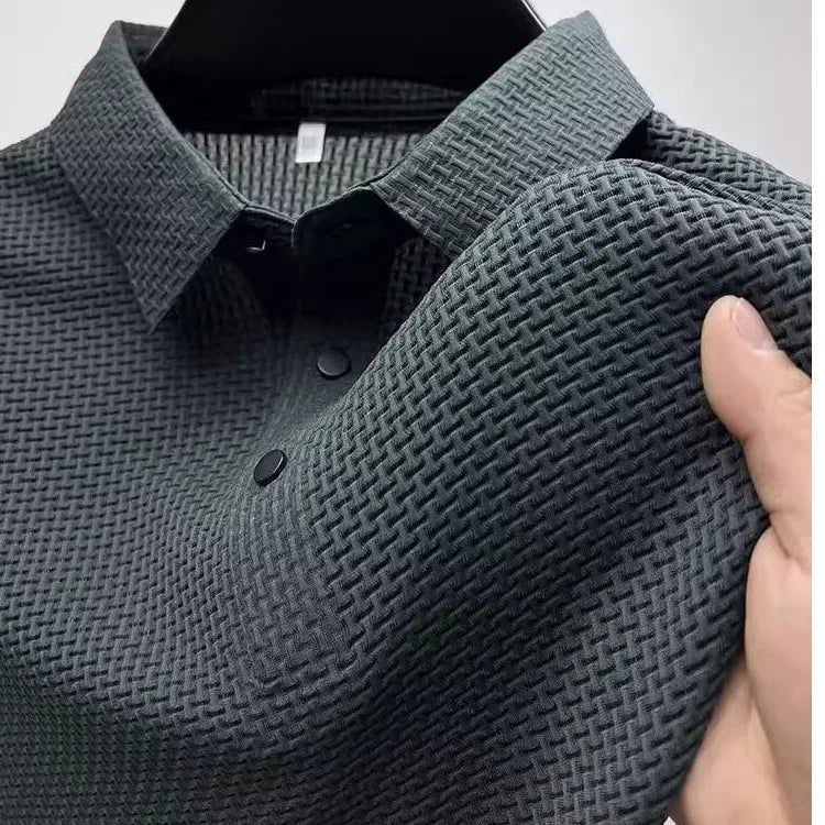 Summer New Men's Lapel Hollow Short-sleeved Polo T-Shirt Ice Silk Breathable Business Fashion Male T-Shirt Brand Clothing