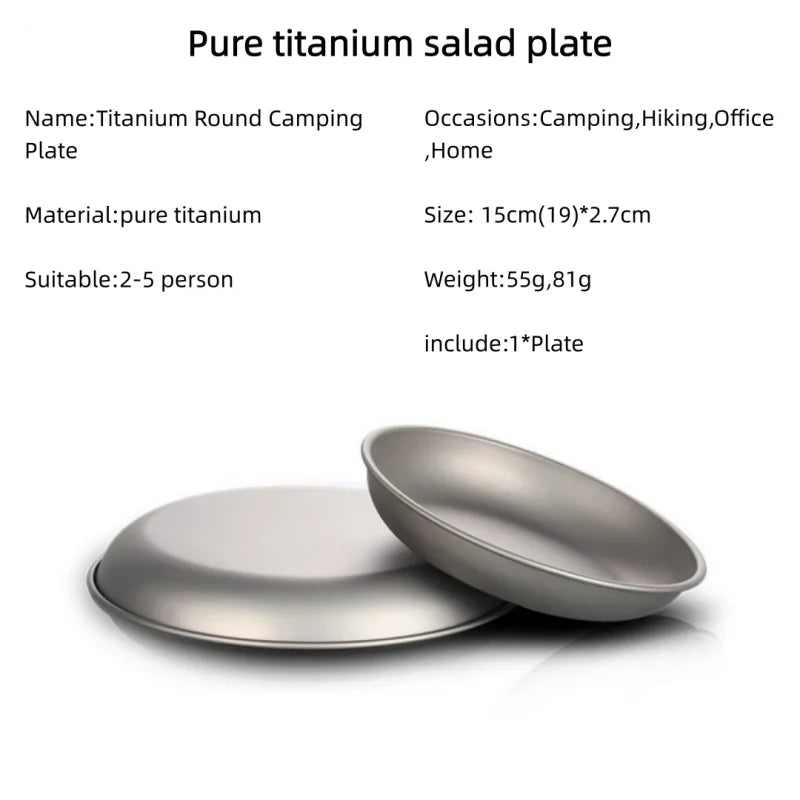 Assiette de camping en titane ultralégère, portable, pour pique-nique en plein air, assiette ronde pour la randonnée, le voyage, la salade, le barbecue