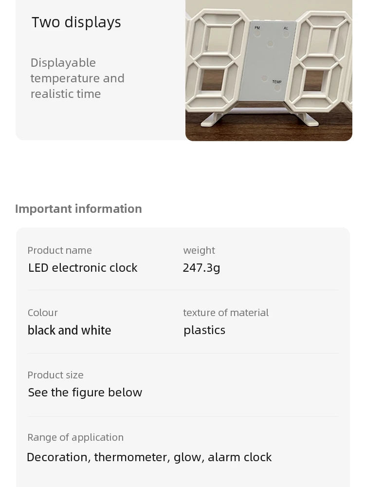 Horloge murale numérique LED 3D lumineuse avec prise USB – Décoration créative pour la maison