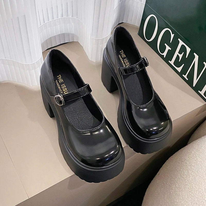 Chaussures Mary Jane noires à talons très hauts pour femme 2026, escarpins gothiques à plateforme épaisse, grande taille, avec boucle de cheville, chaussures de soirée Lolita 42