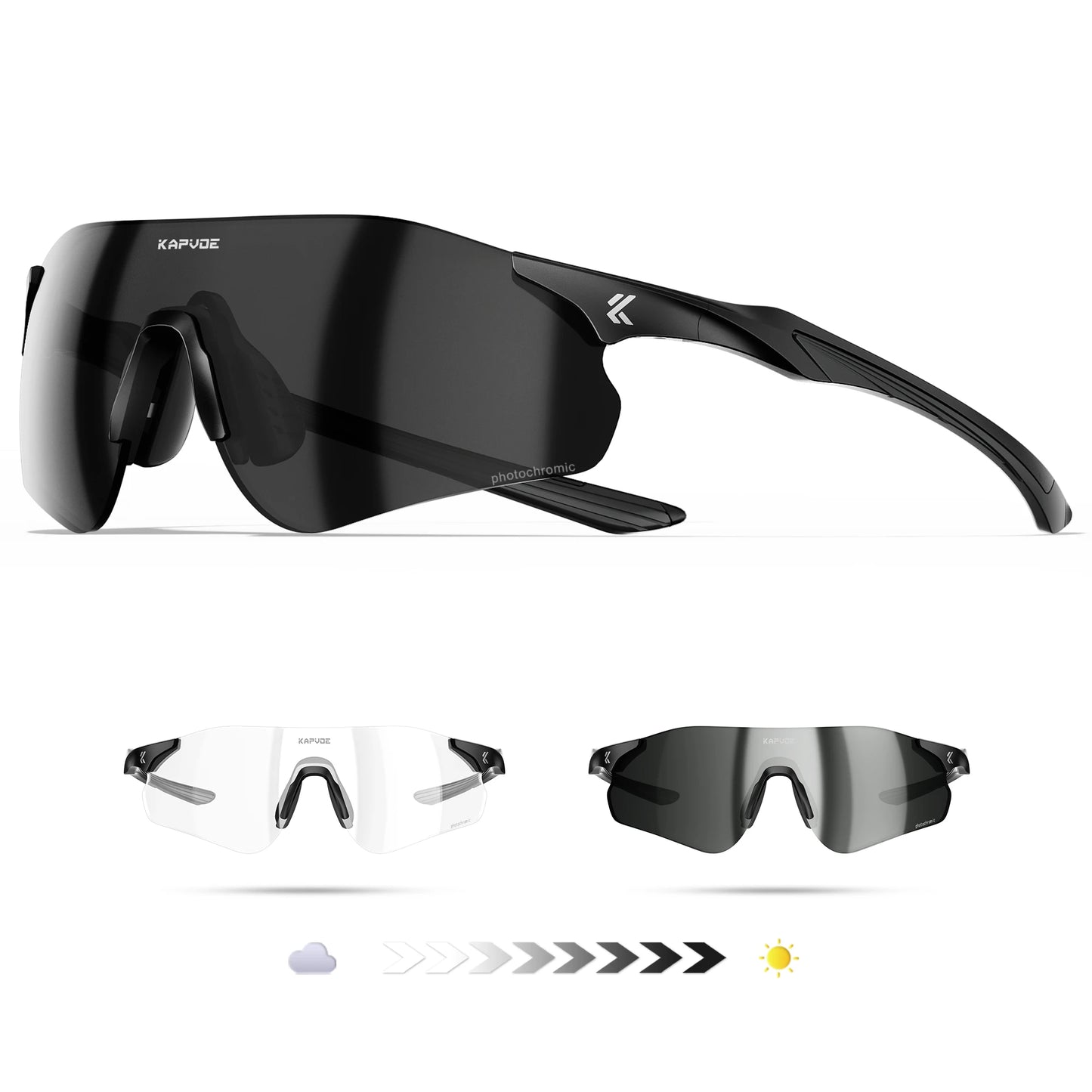 Lunettes de cyclisme et de course photochromiques Kapvoe, pour hommes et femmes, lunettes de soleil pour vélo de route, protection UV400, lunettes de sport pour la conduite