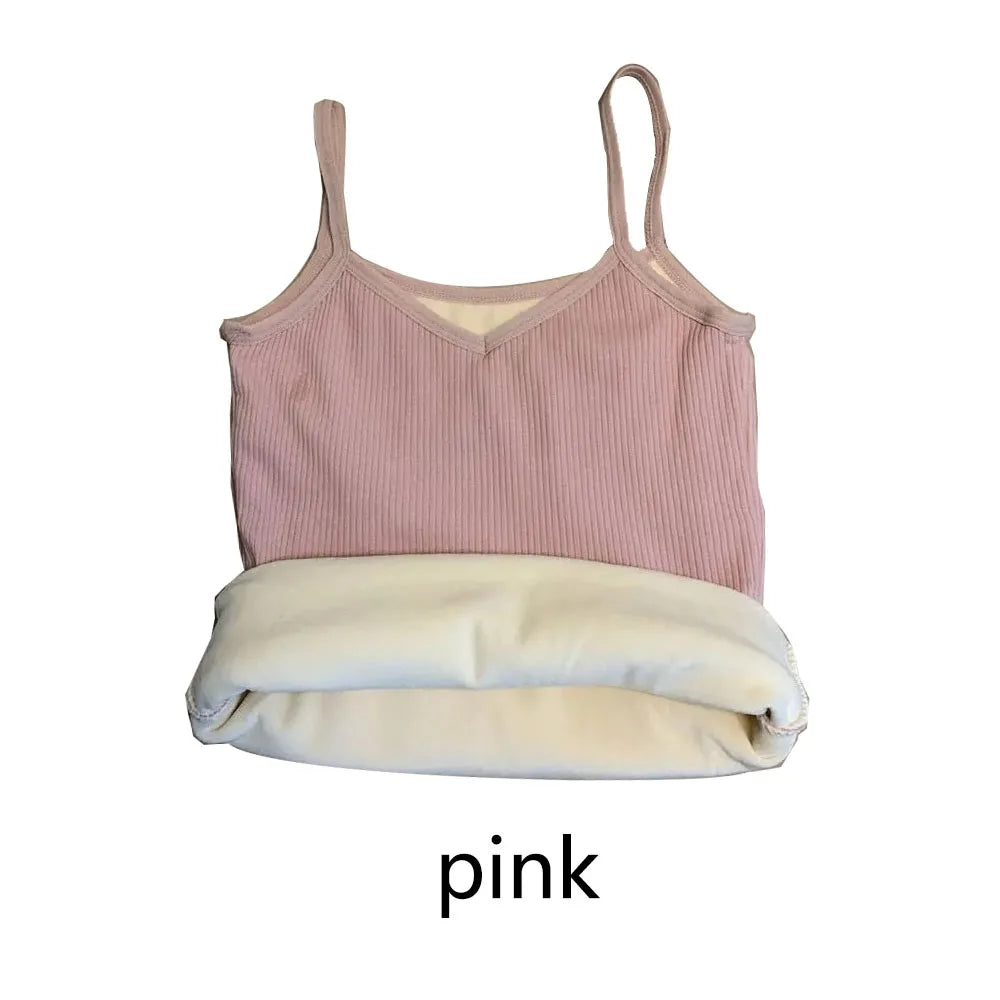 Women's Sleeveless T-shirt, Warm Winter Underwear, Solid Color, Thermal, Casual, Sleepwear, Sexy, Elasticity, Thin Velvet for Women