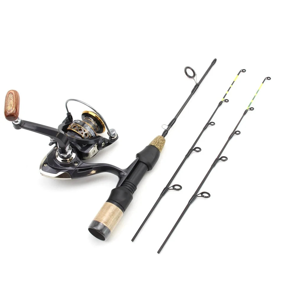 Canne à Pêche sur Glace Télescopique 60cm avec Moulinet — Carbone Hiver