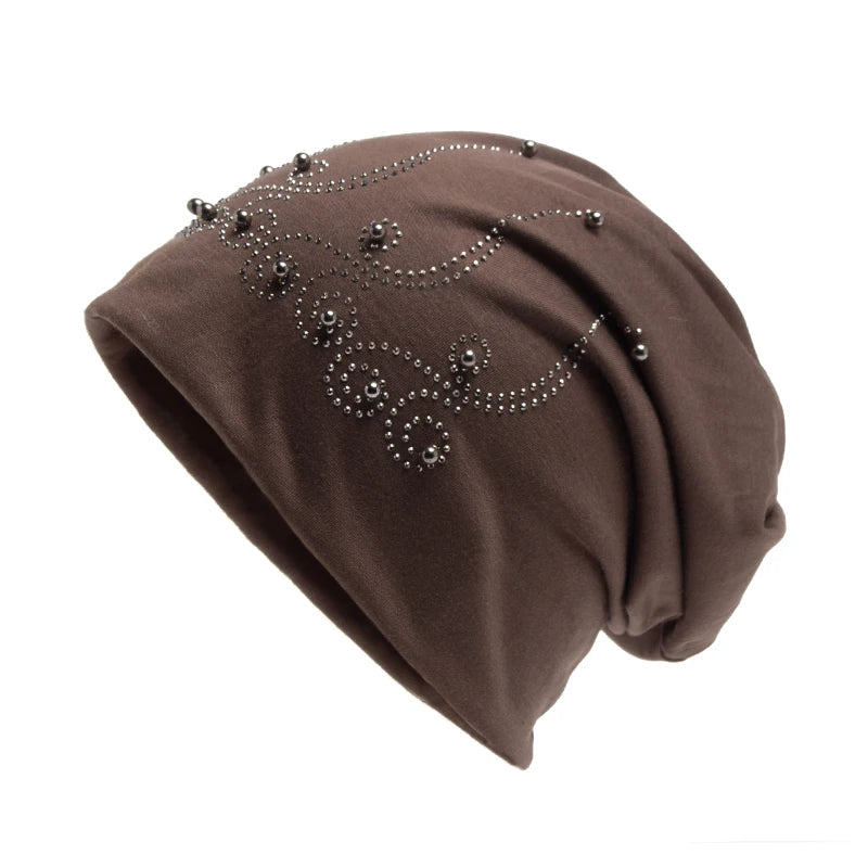 Bonnet en perles biscuits pour femme, cagoule tendance, chapeaux décontractés pour femme, bonnet Skullies, bonnet femme avec chaleur, automne et hiver