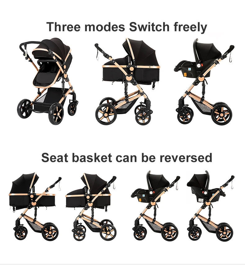 Poussette Bébé Châssis Aviation Roues 360° — Dossier Réglable Coussin Amovible Panier