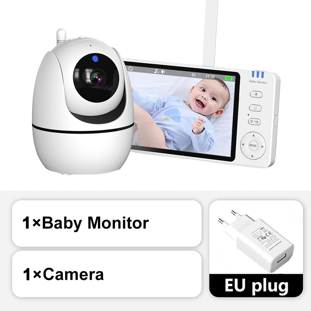 Moniteur vidéo pour bébé de 5 pouces, avec caméra, Zoom PTZ, Protection de sécurité, caméras de Surveillance, capteur de température, berceuse
