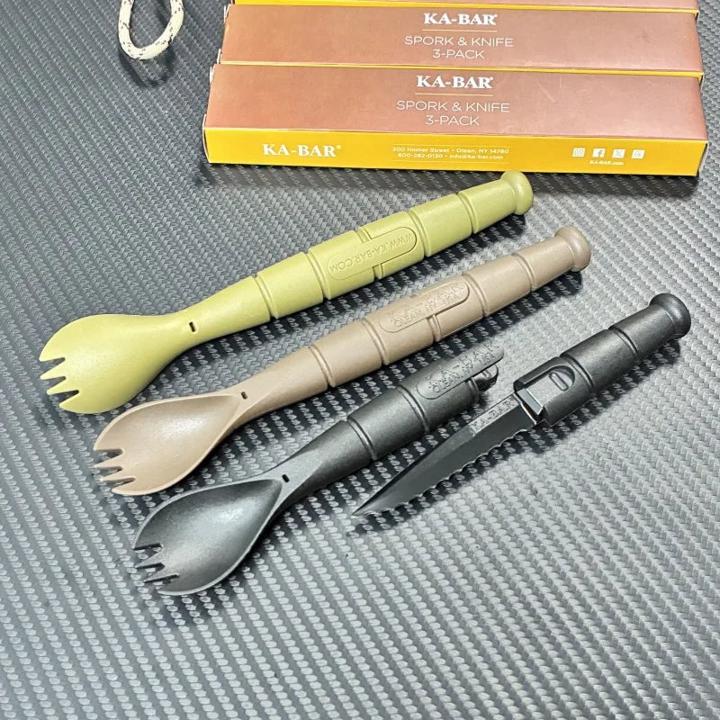 Mini ensemble de couverts tactiques EDC, outil multifonction d'extérieur, fourchette cuillère couteau Combo Camping randonnée équipement essentiel